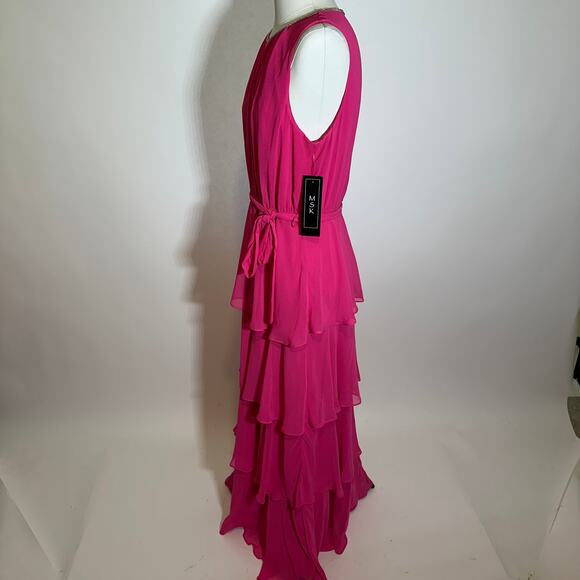 NWD MSK Barbie Pink Keyhole Neck Tiered Chiffon Gown Sleeveless Womens Medium M - Picture 5 of 16